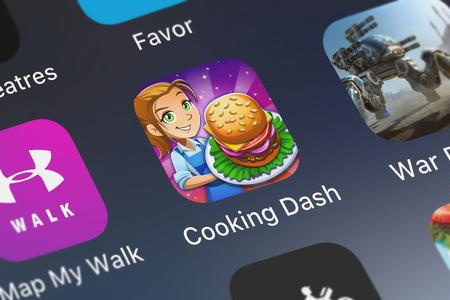 London, United Kingdom - October 03, 2018: Close-up shot of the Cooking Dashâ„¢ mobile app from...