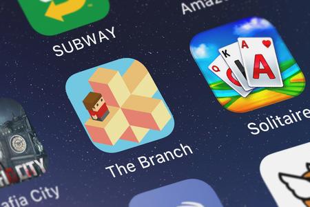 London, United Kingdom - October 03, 2018: Screenshot of the The Branch mobile app from Ketchapp icon on an iPhone.のeditorial素材