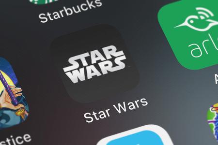 London, United Kingdom - October 03, 2018: Close-up of the Star Wars icon from Disney on an iPhone.のeditorial素材