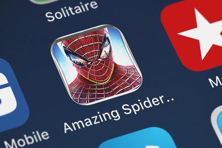 London, United Kingdom - October 03, 2018: Screenshot of the The Amazing Spider-Man mobile app from Gameloft icon on an iPhone.のeditorial素材
