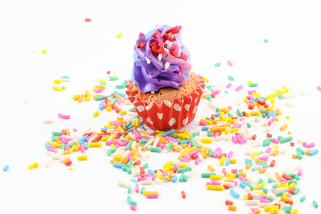 Small Colorful Cup Cake assorted on white backgroundの写真素材