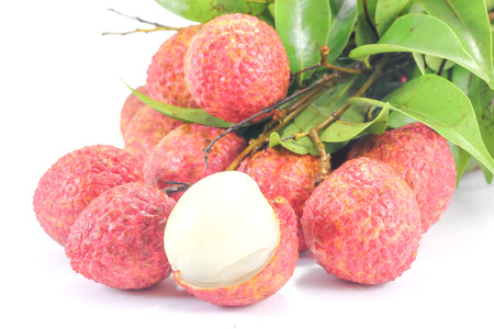 Fresh ripe juicy lychee  bunch on  white backgroundの写真素材