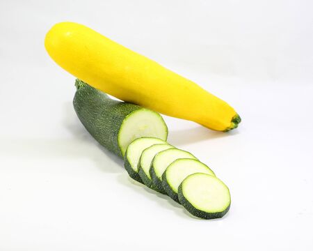 Zucchini Vegetable Fresh Ripe Yellow Green on white backgroundの写真素材