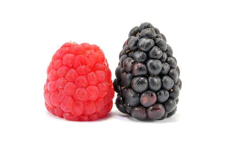 Juicy Ripe Raspberry blackberry fruit on white background