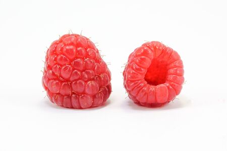 Red Ripe Raspberry  Fruit on white backgroundの写真素材