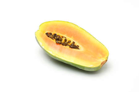 Papaya Fruit Fresh ripe yellow green on white background