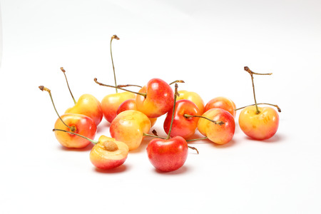 Red yellow Cherry Fruit  ripe juicy fresh on white backgroundの写真素材