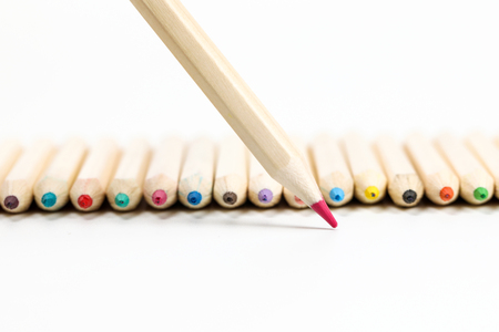 Colorful wooden color pencil on white backgroundの写真素材