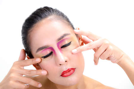 Makeup Asian Woman Model High Fashion Closeup Face Portrait artist