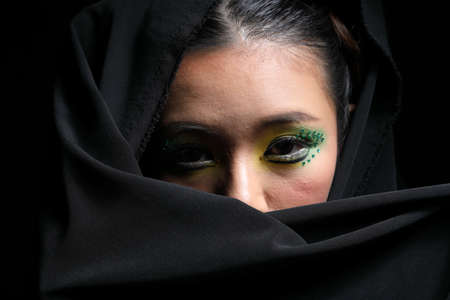 Makeup Asian Woman Model High Fashion Closeup Face Portrait artistの写真素材