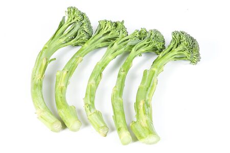 Green Baby Broccoli stem vegetable on white backgroundの写真素材