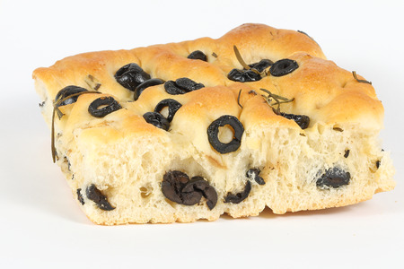 Olive Herb Focaccia Bread on white backgroundの写真素材