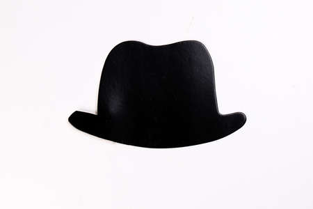 Black hat shape paper die cut selfie portrait party fun paper prop sticker stick on white background