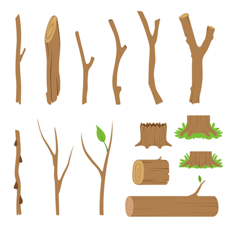 Hemp, logs, branches and sticks of forest trees. Vector cartoon illustrationのイラスト素材