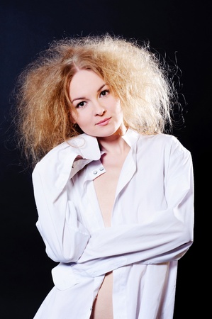 Sensual woman with fluffy hair.の写真素材