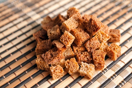 Crouton close up on the bamboo mat.の写真素材