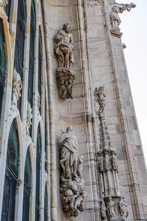 MILAN, ITALY - MARCH 20, 2015: Elements and constructions of Duomo Cathedralのeditorial素材