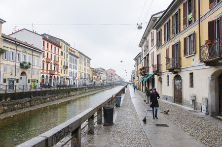 MILAN, ITALY - MARCH 22, 2015: On the streets of the city. District Ticinese.のeditorial素材