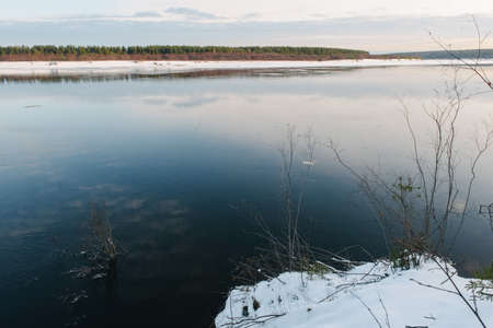 View of the Vychegda river in late autumn before the ice break.の写真素材