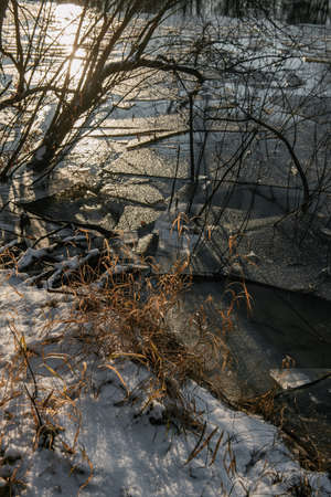 View of the river in late autumn before the ice break.の写真素材