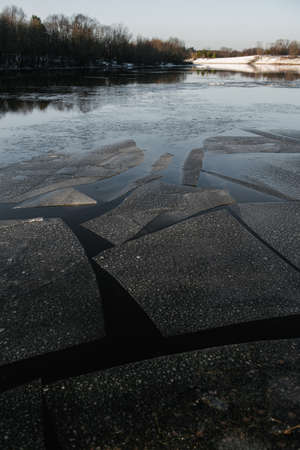 View of the river in late autumn before the ice break.の写真素材
