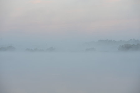 Morning fog in the river valley.の写真素材