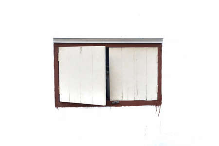 Old wooden white retro window on white isolated background with copy spaceの写真素材