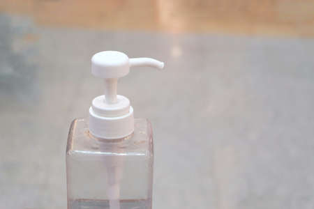 In selective focus a bottle of alcohol gel for cleaning people hands in a period of Coronavirus outbreak timeの写真素材