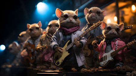 Mouse band on stage with their instruments.の素材