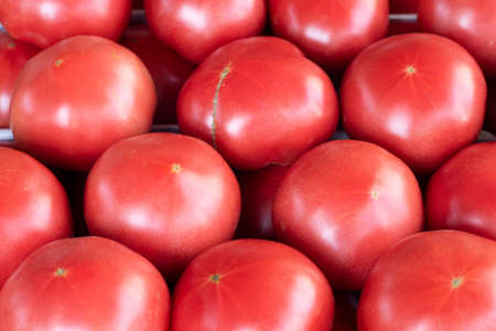 Ripe tomatoes on the counter in a grocery storeの写真素材