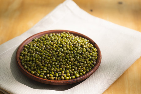 Mung bean is a legume native to Asia, small greenish pea beans.の写真素材
