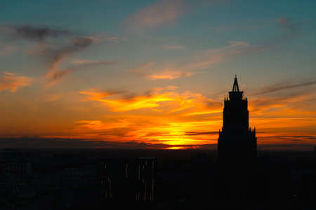 Nur-Sultan, Kazakhstan, July 7, 2021. City buildings of the capital against the backdrop of the sunset.の写真素材