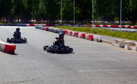 Nur-Sultan, Kazakhstan, June 26, 2021. Karting in the city park.の写真素材
