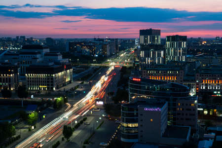 Kazakhstan, Nur-Sultan, July 2021: View of Saraishyk street from the 21st floor.のeditorial素材