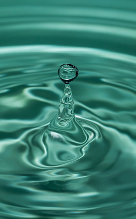 Circles on the water from a fallen drop of water. Blue, aquamarine background. high quality photoの写真素材