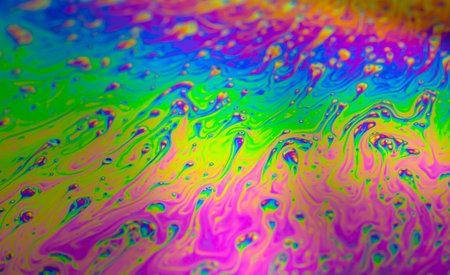 Iridescent multicolored bright abstract soapy water background. Space background for screensaver. high quality photoの写真素材