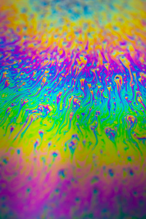 Photo of iridescent surface of soapy water. Space abstract colorful background for your screensaver. high quality photoの写真素材