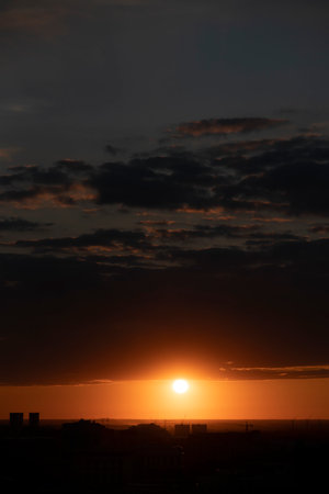 Orange sky at sunset after rain in Kazakhstan. high quality photoの写真素材