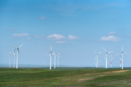 Wind farm near the city of Nur-Sultan (Kazakhstan). alternative energy sources. high quality photo
