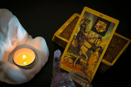 Astana, Kazakhstan, April 2023. Illustrative Editorial. The Major Arcana card Death lies facing the viewer.のeditorial素材