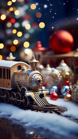 Christmas toys on the table. Vertical New Year background, greeting card. High quality photoの素材