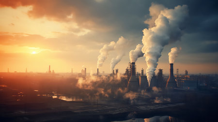Smoke in the air from factory chimneys. High quality photoの素材