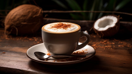 A cup of cappuccino with coconut milk. High quality photoの素材