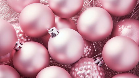 Top view of pink Christmas balls. Christmas background. High quality photoの素材