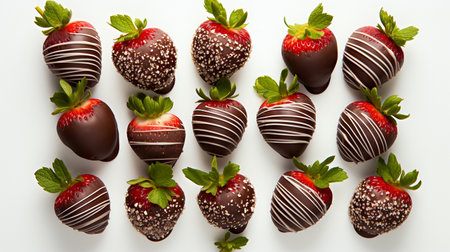 Strawberries in chocolate, pattern on a white background. High quality photoの素材