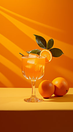Orange cocktail on an orange background. High quality photoの素材