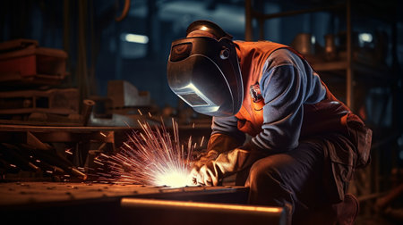 A welder works at a factory. High quality photoの素材