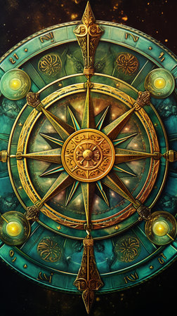 Compass, Wheel of Fortune - major arcan of the tarot. High quality photoの素材