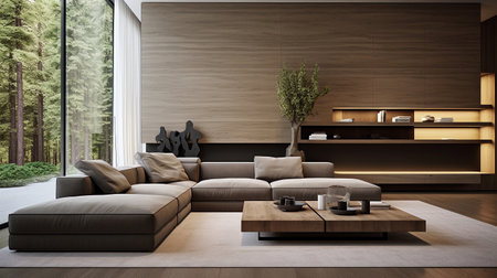 Interior of a modern living room in beige colors.の素材