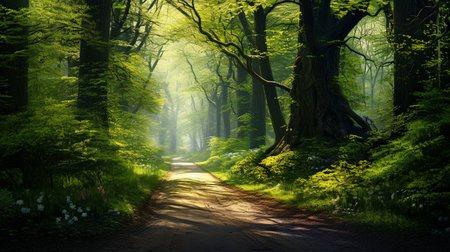 Road through the spring, summer forest.の素材